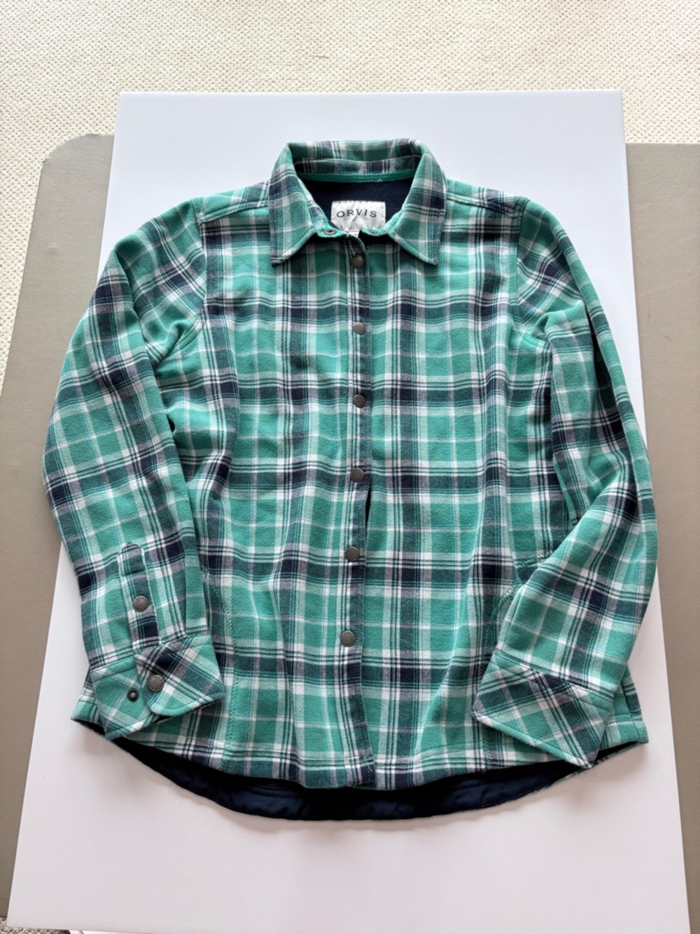 Orvis Teal Plaid Button-Front Shirt Jacket